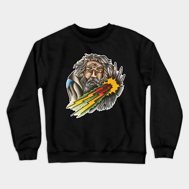 Lightning Wizard Tattoo Design Crewneck Sweatshirt by forevertruetattoo